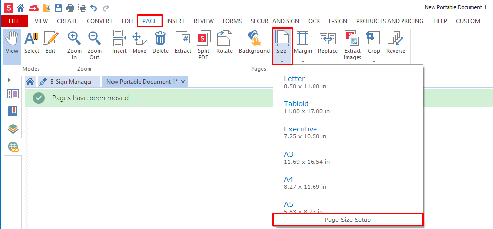 set pdf default page size