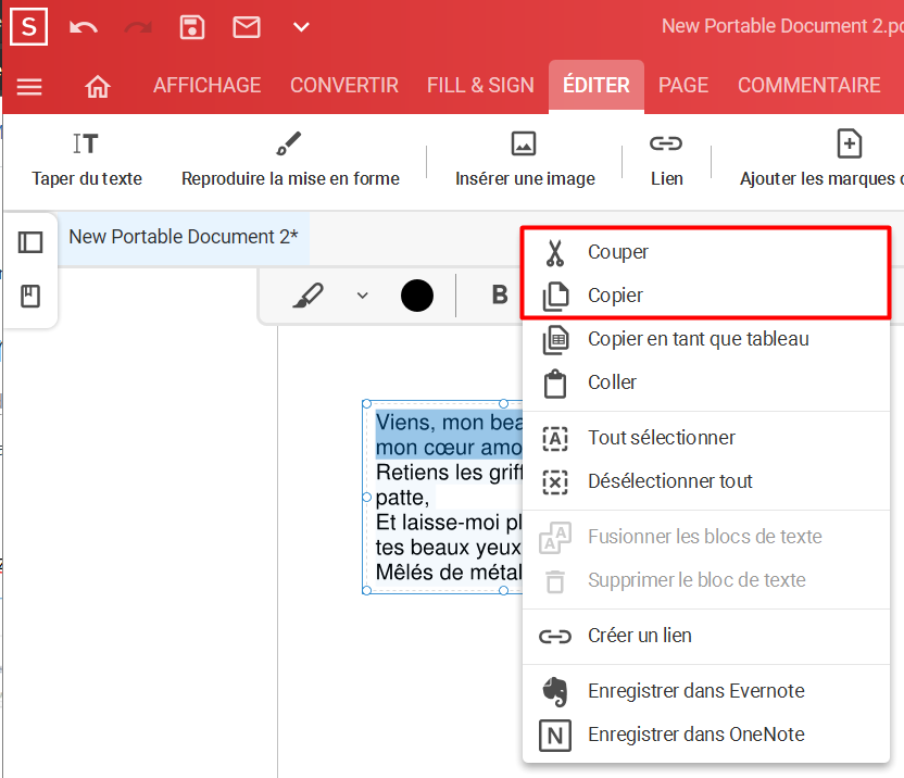 Comment puisje faire copier/coller du texte? Soda PDF